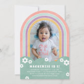 ミントピンクフローラレインボーキッド誕生日招待状 招待状 (正面)