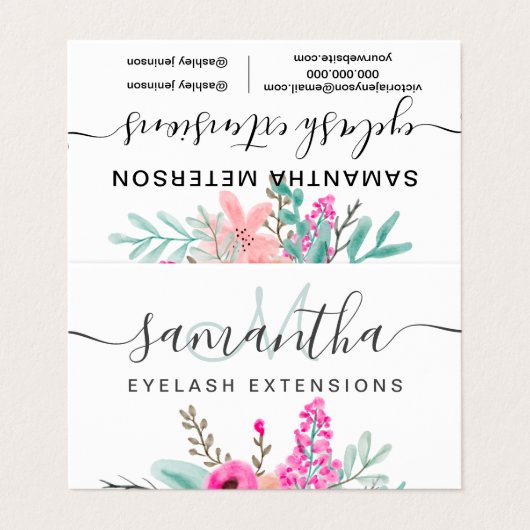 ミントピンクフローラ水彩アフターケア 名刺 (外部フラット)
