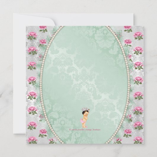 ミントピンクローズツインガールベビーシャワー招待状 招待状 (裏面)