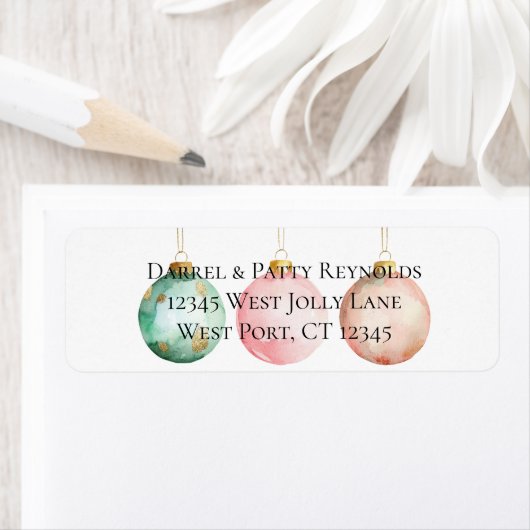 ミントピンクローズ金ゴールドクリスマスオーナメント ラベル (インサイチュ)