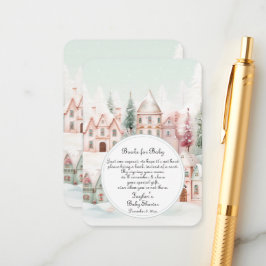 ミントピンク冬おとぎ話シャワーブックベビー エンクロージャーカード