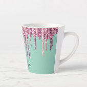 ミントピンク赤面アイスクリームグリッタードリップ誕生日 カフェラテマグ (右)