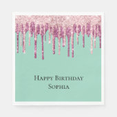 ミントピンク赤面アイスクリームグリッタードリップ誕生日 スタンダードランチョンナプキン (正面)