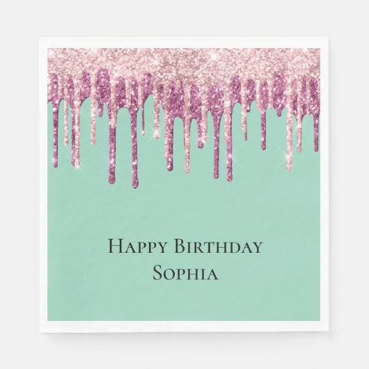 ミントピンク赤面アイスクリームグリッタードリップ誕生日 スタンダードランチョンナプキン (正面)