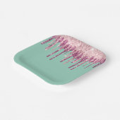 ミントピンク赤面アイスクリームグリッタードリップ誕生日 ペーパープレート (傾斜あり)