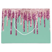 ミントピンク赤面アイスクリームグリッタードリップ誕生日 ラージペーパーバッグ (正面)