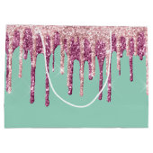 ミントピンク赤面アイスクリームグリッタードリップ誕生日 ラージペーパーバッグ (裏面)