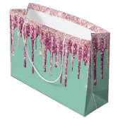 ミントピンク赤面アイスクリームグリッタードリップ誕生日 ラージペーパーバッグ (裏面アングル)