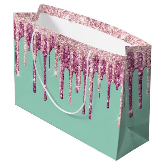ミントピンク赤面アイスクリームグリッタードリップ誕生日 ラージペーパーバッグ (裏面アングル)