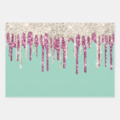 ミントピンク赤面アイスクリームグリッタードリップ ラッピングペーパーシート (正面3)