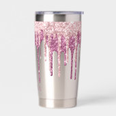 ミントピンク赤面アイスクリームグリッタードリップ 保温保冷タンブラー (左面)