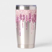 ミントピンク赤面アイスクリームグリッタードリップ 保温保冷タンブラー (背面)
