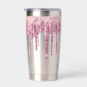 ミントピンク赤面アイスクリームグリッタードリップ 保温保冷タンブラー (右面)