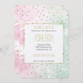 ミントピンク金ゴールドグラデーション紙吹雪誕生日 招待状 (正面/裏面)