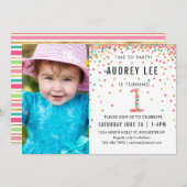 ミントピンク1st誕生日パーティーフォトファースト誕生日 招待状 (正面/裏面)