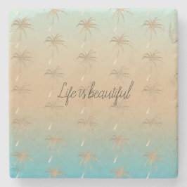 ミントピーチアクアトロピカル金ゴールドパームツリーズ ストーンコースター