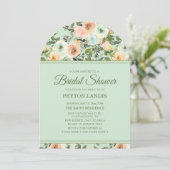 ミントピーチウォーターカラーフローラアーチブライダルシャワー 招待状 (スタンド正面)