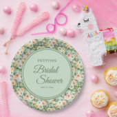 ミントピーチウォーターカラーフローラブライダルシャワー ペーパープレート (パーティー)