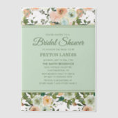 ミントピーチウォーターカラーフローラベラムブライダルシャワー ベラム紙招待状 (正面)