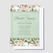 ミントピーチウォーターカラーフローラベラムブライダルシャワー ベラム紙招待状 (オフセット)