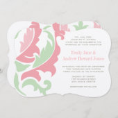 ミントピーチピンクとグレーダマスウェディング招待状 招待状 (正面/裏面)
