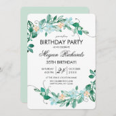ミントピーチフローラリース誕生日パーティー招待状 招待状 (正面/裏面)