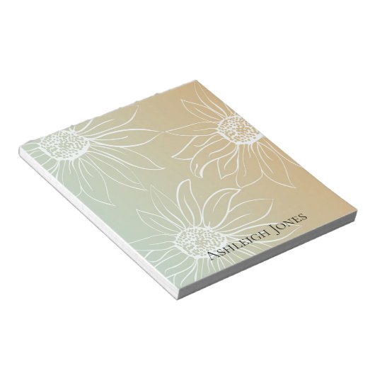 ミントピーチホワイトデイジーフローラ ノートパッド (アングル)