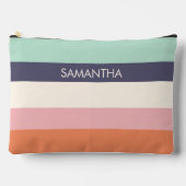 ミントピーチモダンカラーブロックストライプパーソナライズ アクセサリーポーチ (正面)
