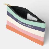 ミントピーチモダンカラーブロックストライプパーソナライズ アクセサリーポーチ (見開き)
