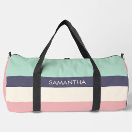 ミントピーチモダンカラーブロックストライプパーソナライズ ダッフルバッグ