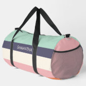 ミントピーチモダンカラーブロックストライプパーソナライズ ダッフルバッグ (右コーナー)