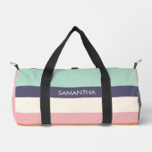 ミントピーチモダンカラーブロックストライプパーソナライズ ダッフルバッグ (正面)