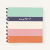 ミントピーチモダンカラーブロックストライプパーソナライズ ノートブック (正面)