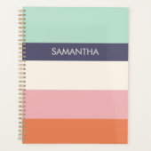 ミントピーチモダンカラーブロックストライプパーソナライズ プランナー手帳 (正面)