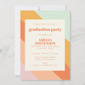 ミントピーチレトロストライプ フォト 卒業パーティー 招待状 (正面)