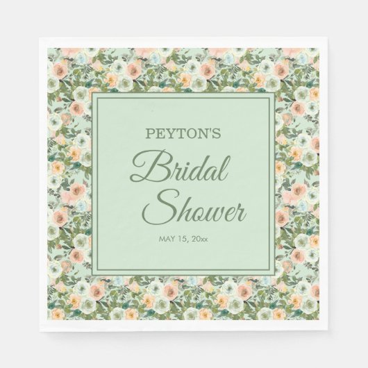 ミントピーチ水彩花のウェディングシャワー スタンダードランチョンナプキン (正面)