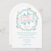 ミントピーチ素朴コーラルヴィンテージフローラガーランド 招待状 (正面/裏面)