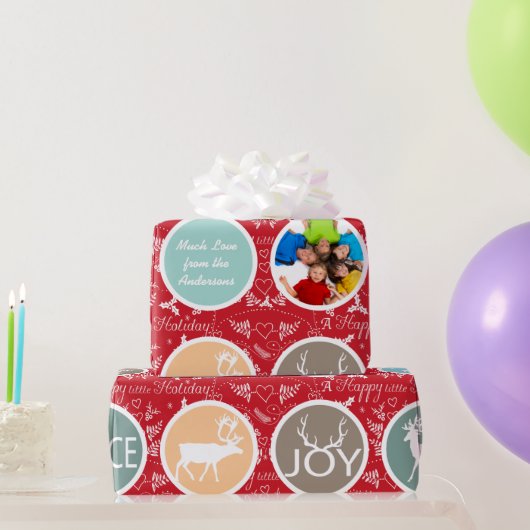 ミントファミリーフォトトナカイのクリスマス明メリーるい ラッピングペーパー (パーティーギフト)