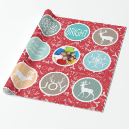 ミントファミリーフォトトナカイのクリスマス明メリーるい ラッピングペーパー