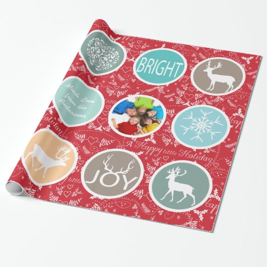 ミントファミリーフォトトナカイのクリスマス明メリーるい ラッピングペーパー (アンロールド)
