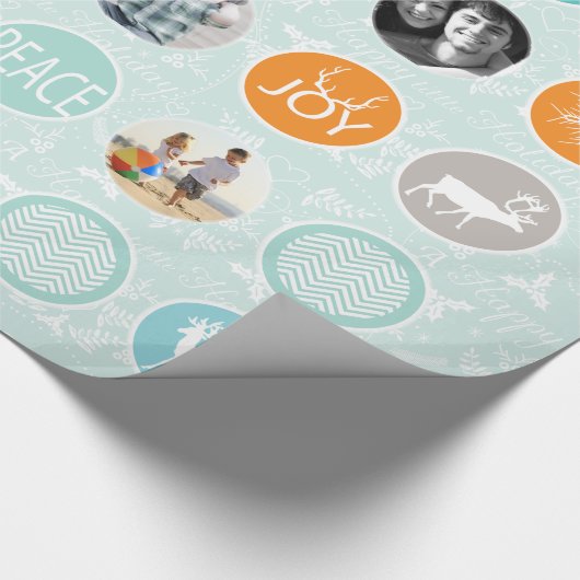 ミントファミリーフォトトナカイのクリスマス明メリーるい ラッピングペーパー (角)