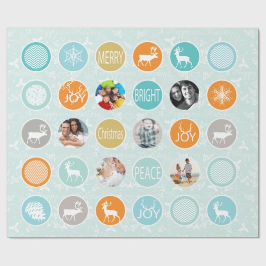 ミントファミリーフォトトナカイのクリスマス明メリーるい ラッピングペーパー (フラット)