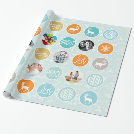 ミントファミリーフォトトナカイのクリスマス明メリーるい ラッピングペーパー (アンロールド)
