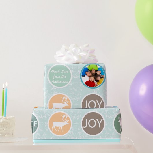 ミントファミリーフォトトナカイのクリスマス明メリーるい ラッピングペーパー (パーティーギフト)