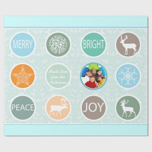 ミントファミリーフォトトナカイのクリスマス明メリーるい ラッピングペーパー (フラット)
