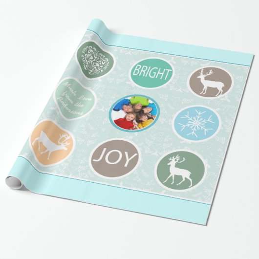 ミントファミリーフォトトナカイのクリスマス明メリーるい ラッピングペーパー (アンロールド)