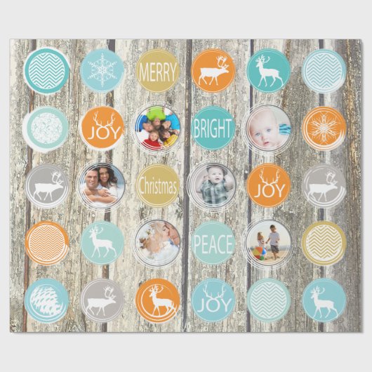 ミントファミリーフォトトナカイのクリスマス明メリーるい ラッピングペーパー (フラット)