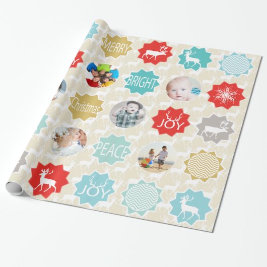ミントファミリーフォトトナカイのクリスマス明メリーるい ラッピングペーパー (アンロールド)