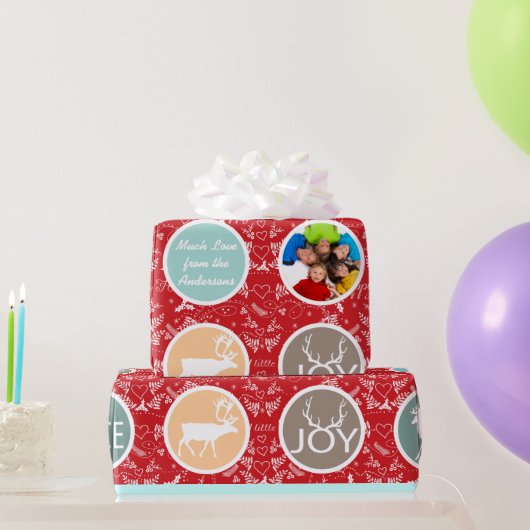 ミントファミリーフォトトナカイのクリスマス明メリーるい ラッピングペーパー (パーティーギフト)