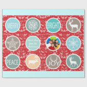 ミントファミリーフォトトナカイのクリスマス明メリーるい ラッピングペーパー (フラット)